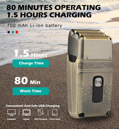 ماشین اصلاح وی جی آر مدل V-335 با تیغه استیل ضد آب و تکنولوژی برش مستقیم