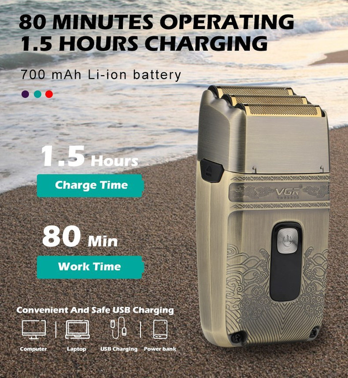 ماشین اصلاح وی جی آر مدل V-335 با تیغه استیل ضد آب و تکنولوژی برش مستقیم